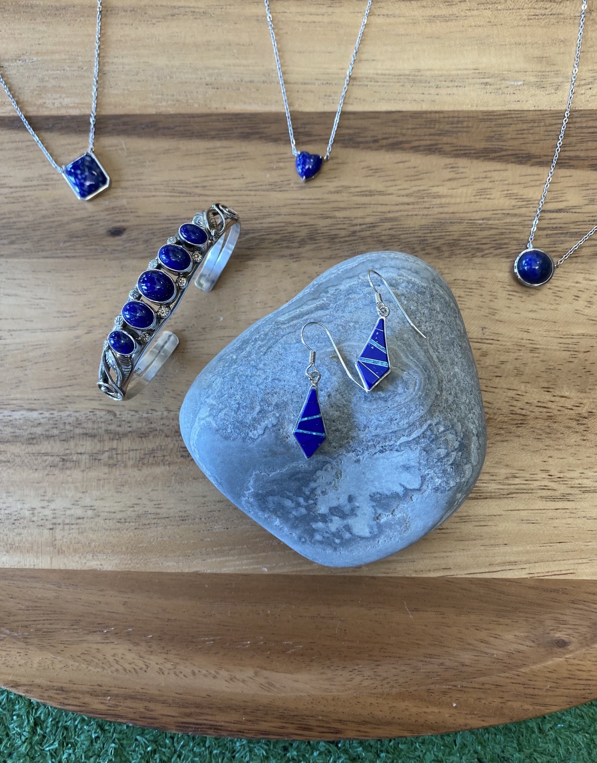 blue stone jewelry display